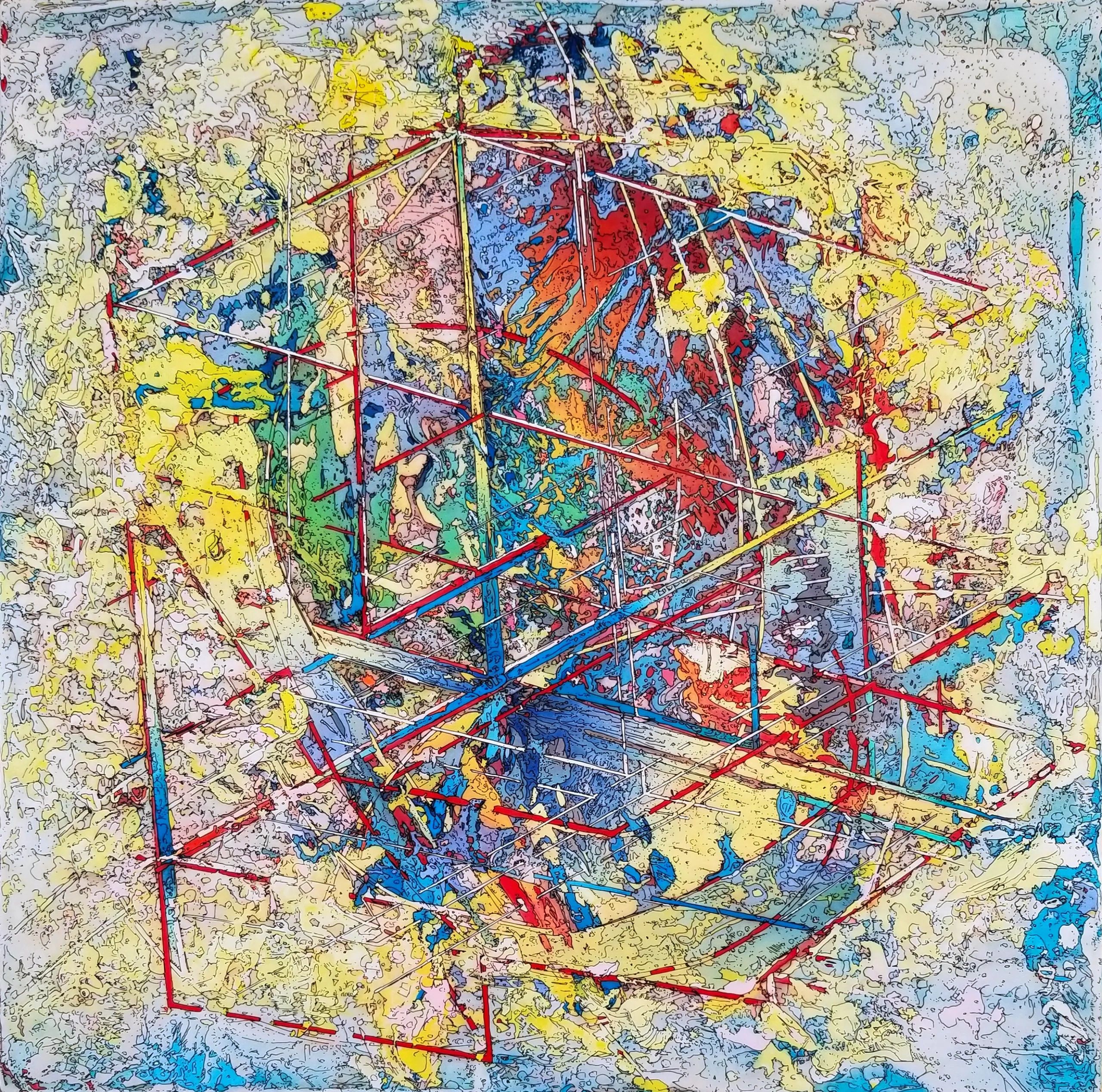abstract painting on wood panel Nicolae A Ene