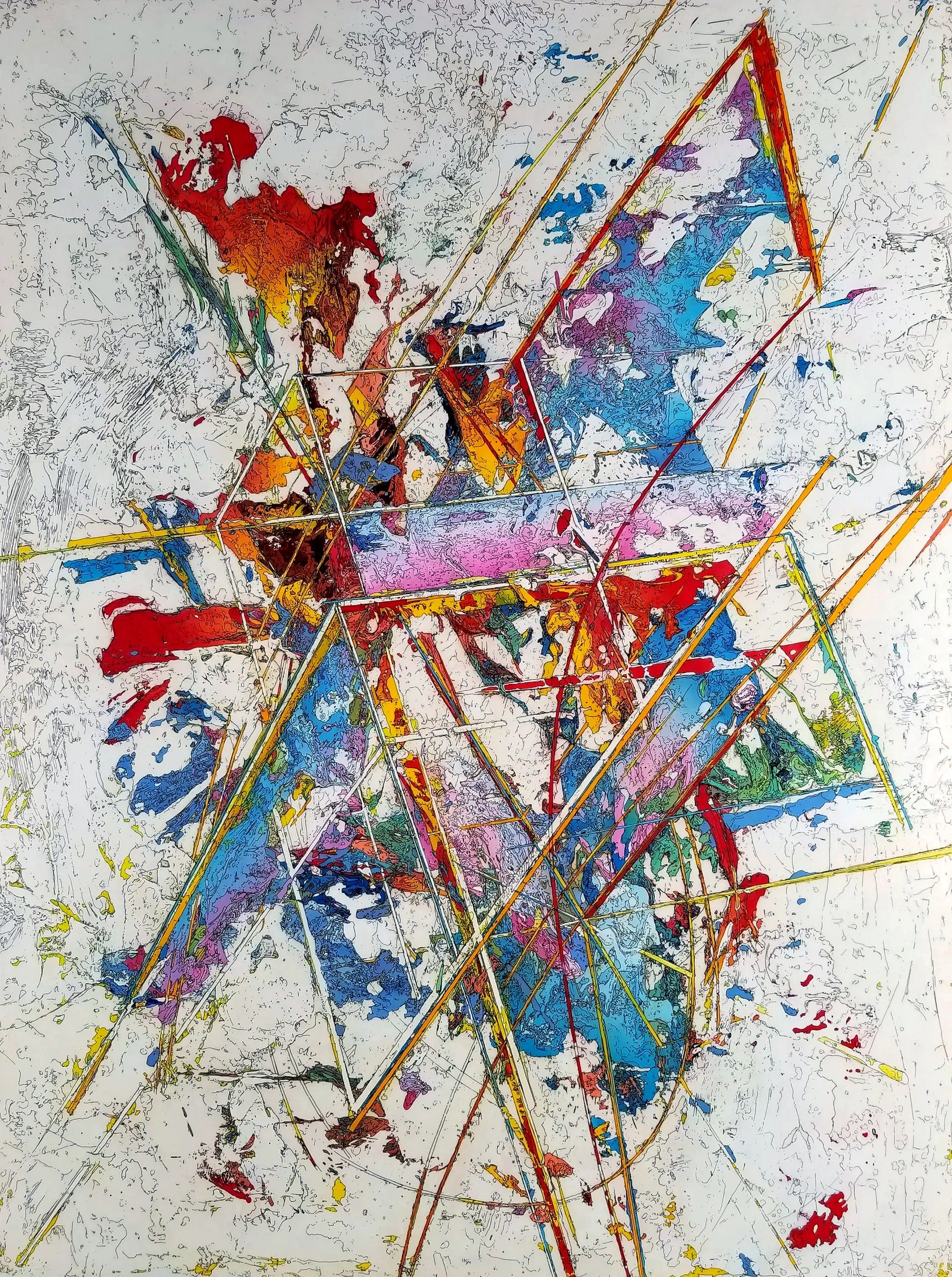 abstract painting on wood panel Nicolae A Ene