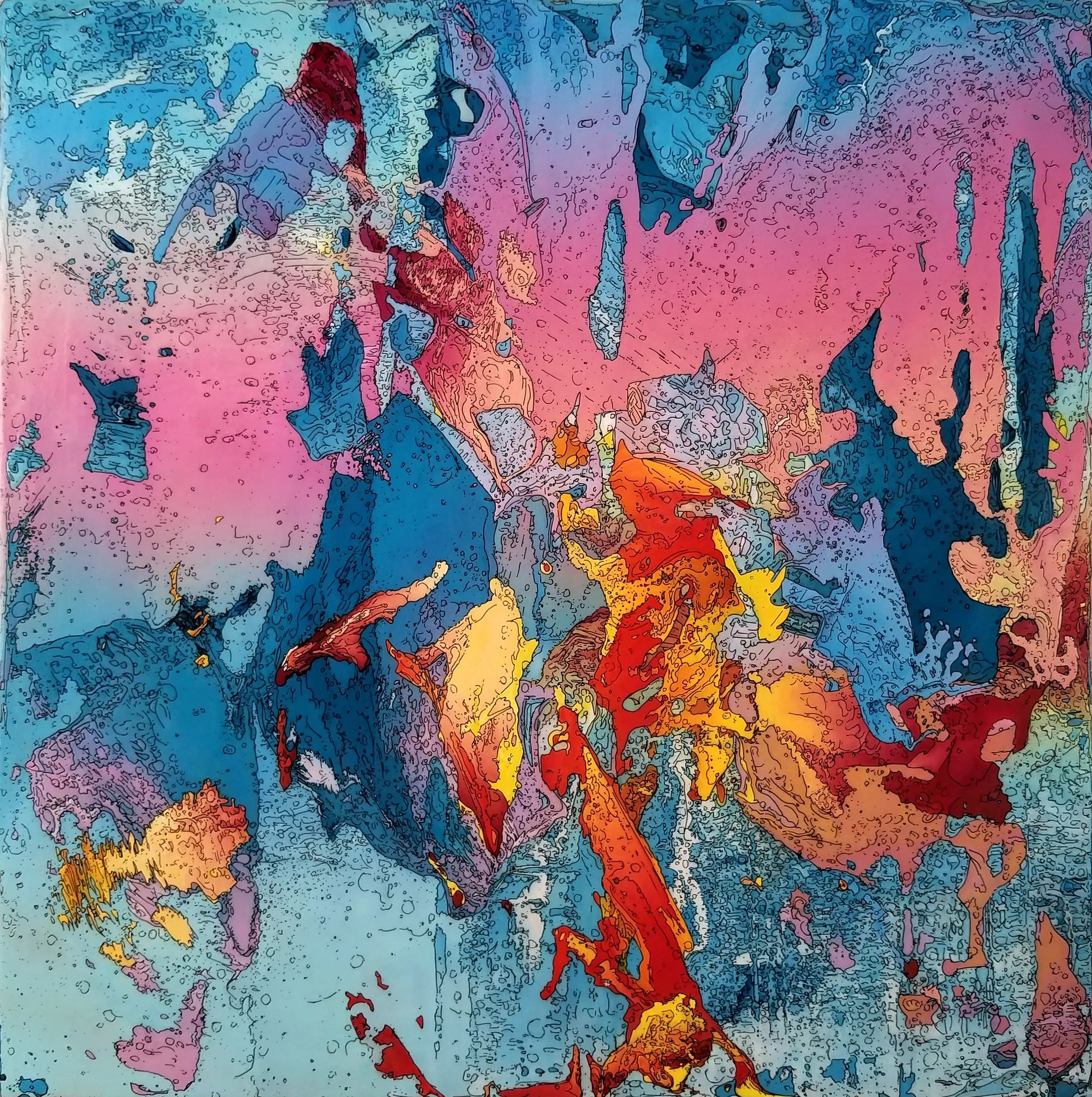 abstract painting on wood panel Nicolae A Ene
