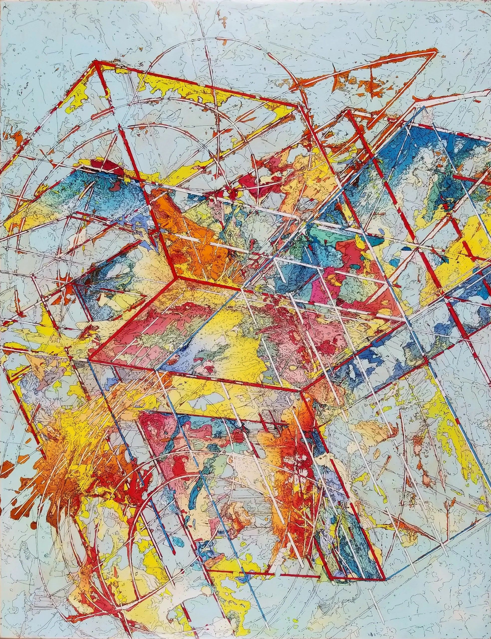 abstract painting on wood panel Nicolae A Ene