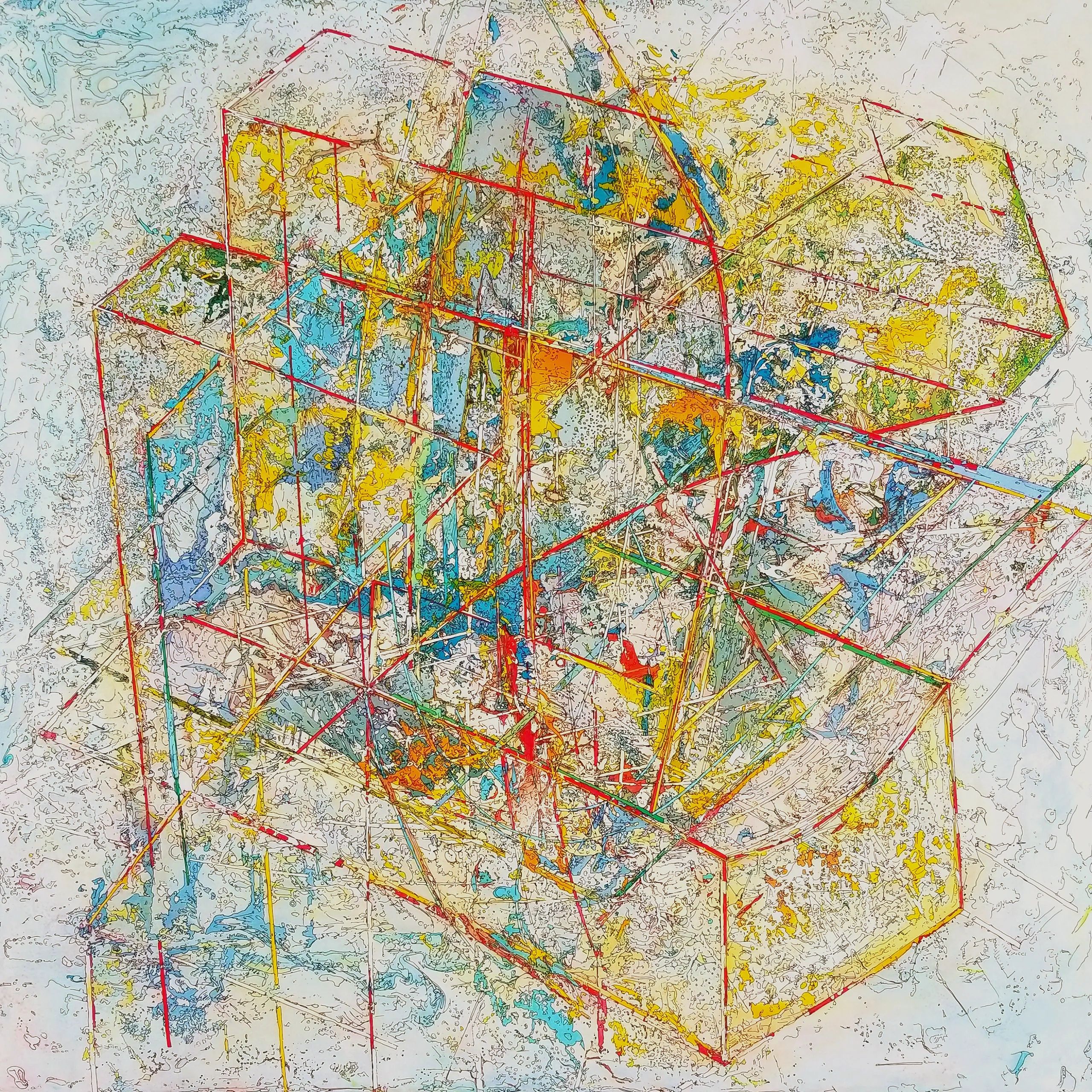 abstract painting on wood panel Nicolae A Ene