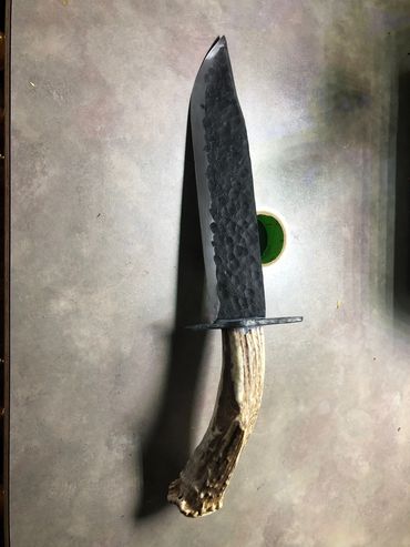 Hammered finish antler handle