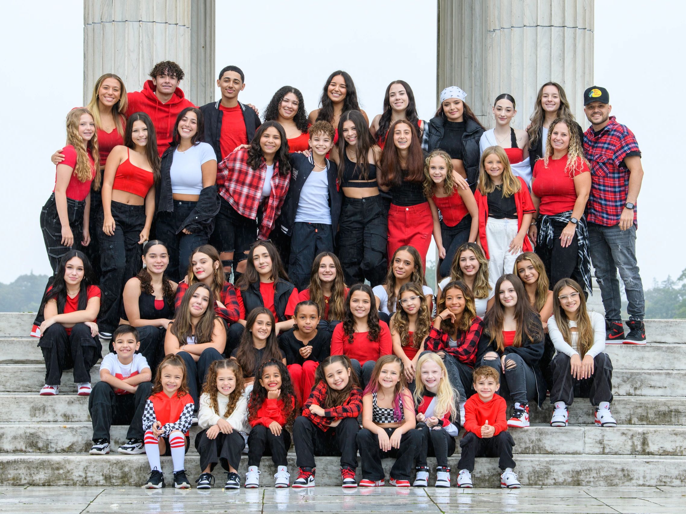 groups of dancers posing on steps