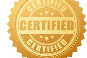 Gold certified seal stamp with stars.
