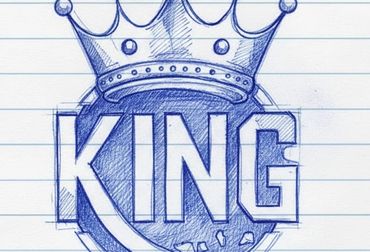 Sketch of the word KING with a crown above it.