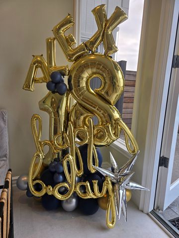 Gold balloon arrangement for Alex's 18th birthday.