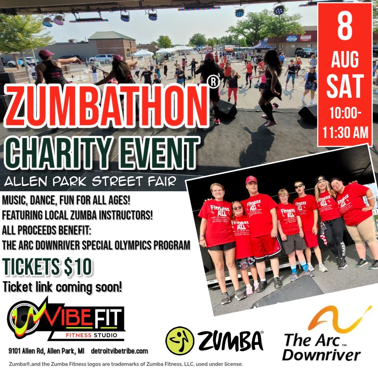Zumbathon charity event on Aug 8 at Allen Park Street Fair.