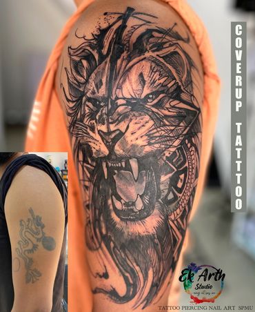 Lion cover up tattoo
