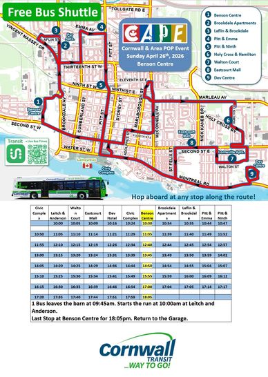 CAPE is pleased to announce a partnership with Cornwall Transit to bring the community FREE bus serv