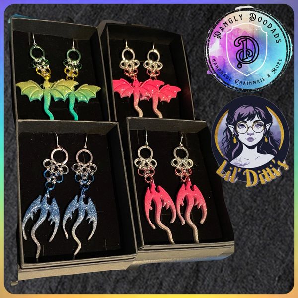 dangly doodads lil' dittis dragon creator collaboration dangly earcuffs clay resin dragons resin wyv