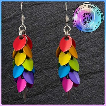 Handmade dragon scale earrings in anodised aluminium & stainless steel spikes & earhooks