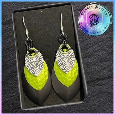 Handmade dragon scale earrings in anodised aluminium & stainless steel earhooks