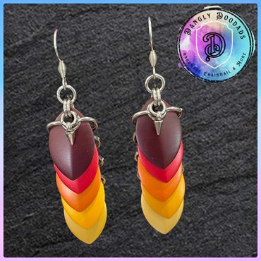 Handmade dragon scale earrings in anodised aluminium & stainless steel spikes & earhooks