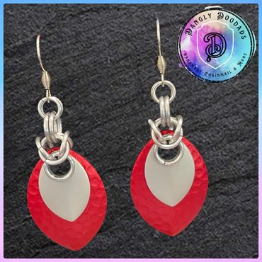 Handmade dragon scale earrings in anodised aluminium & stainless steel earhooks