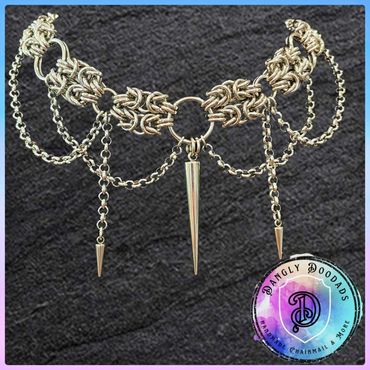 Chainmaille neckchain with spikes, stainless steel