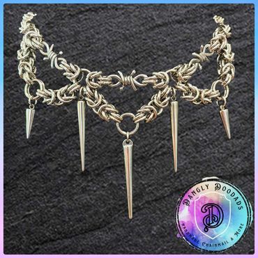 Chainmaille neckchain with spikes, stainless steel