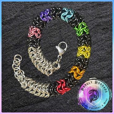 Chainmaille wristchain / bracelet handmade in stainless steel & anodised aluminium - roundmail