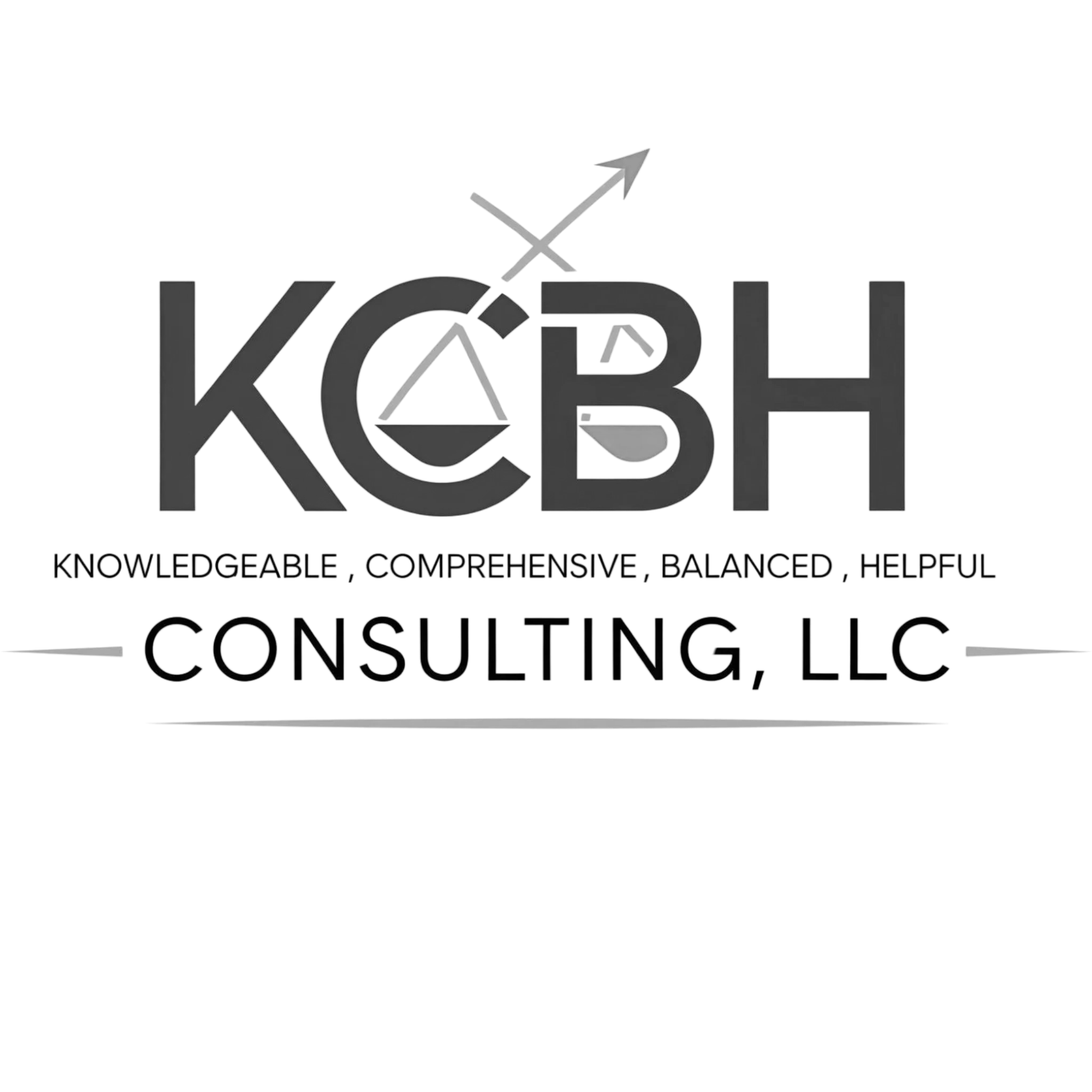 Logo of KCBH Consulting, LLC with a balance scale and arrow.