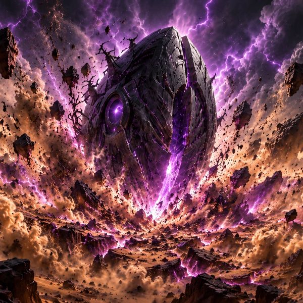 A colossal biomechanical alien egg crashes into the desert of Zulmar, erupting with violet energy.