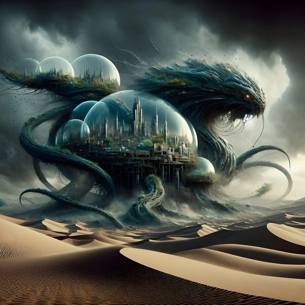 Lythoros – biomechanical lifeform with domed city, dark sci-fi fantasy in the cronux universe