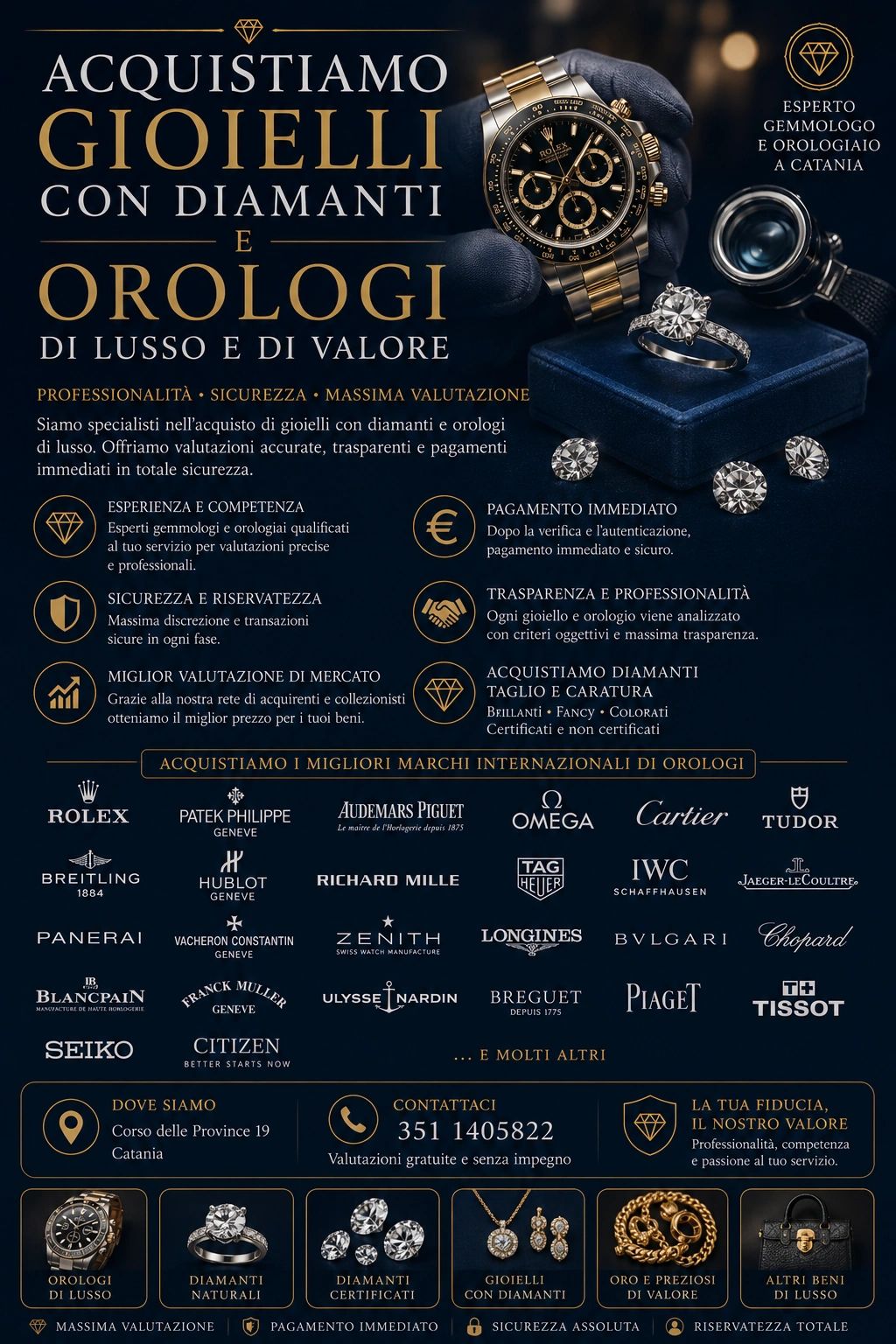Compro oro diamanti orologi con Gemmologo a Catania 