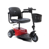 Compact red mobility scooter with black seat and front basket.