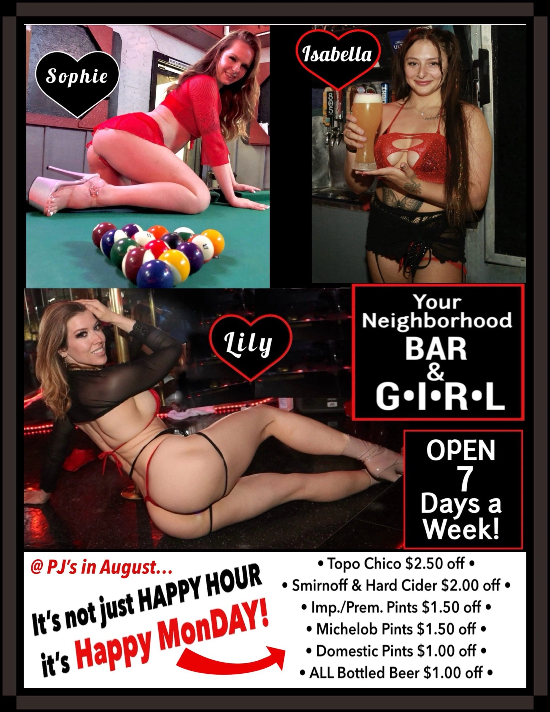 PJ’s Entertainment, Oxnard BAR & GIRL Bikini Dancers, beer, pool table, fun & no “strip club hustle”