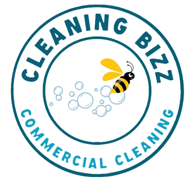 Logo of Cleaning Bizz Commercial Cleaning with a bee and bubbles.