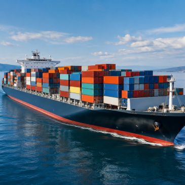 Container ship carrying cargo containers for international sea freight