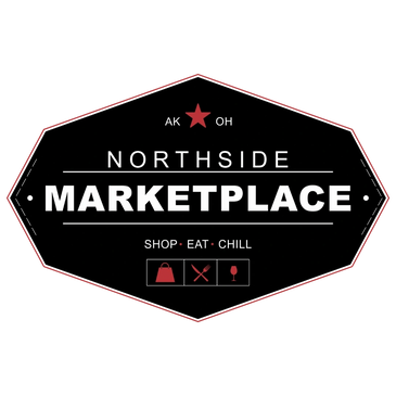 A black rectangle with "northside marketplace. Shop, eat, chill" written on it