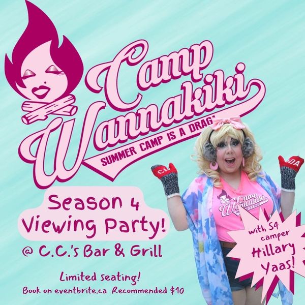 A poster for Hillary Yaas Camp Wannakiki Viewing Party at C.C.'s Bar & Grill