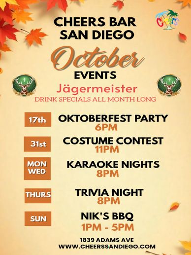 October events at Cheers Bar San Diego