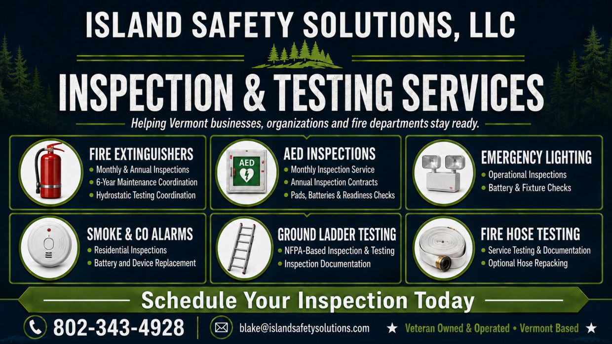Island Safety Solutions offers inspection and testing services in Vermont.