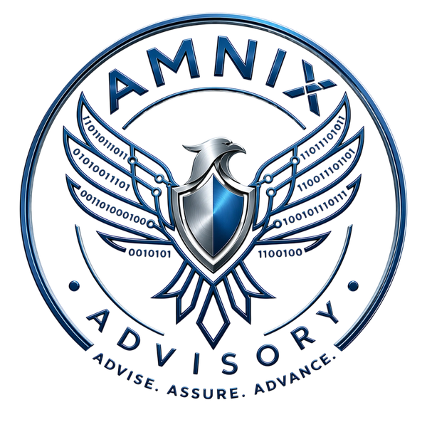 Logo of AMNIX Advisory with an eagle and shield design.