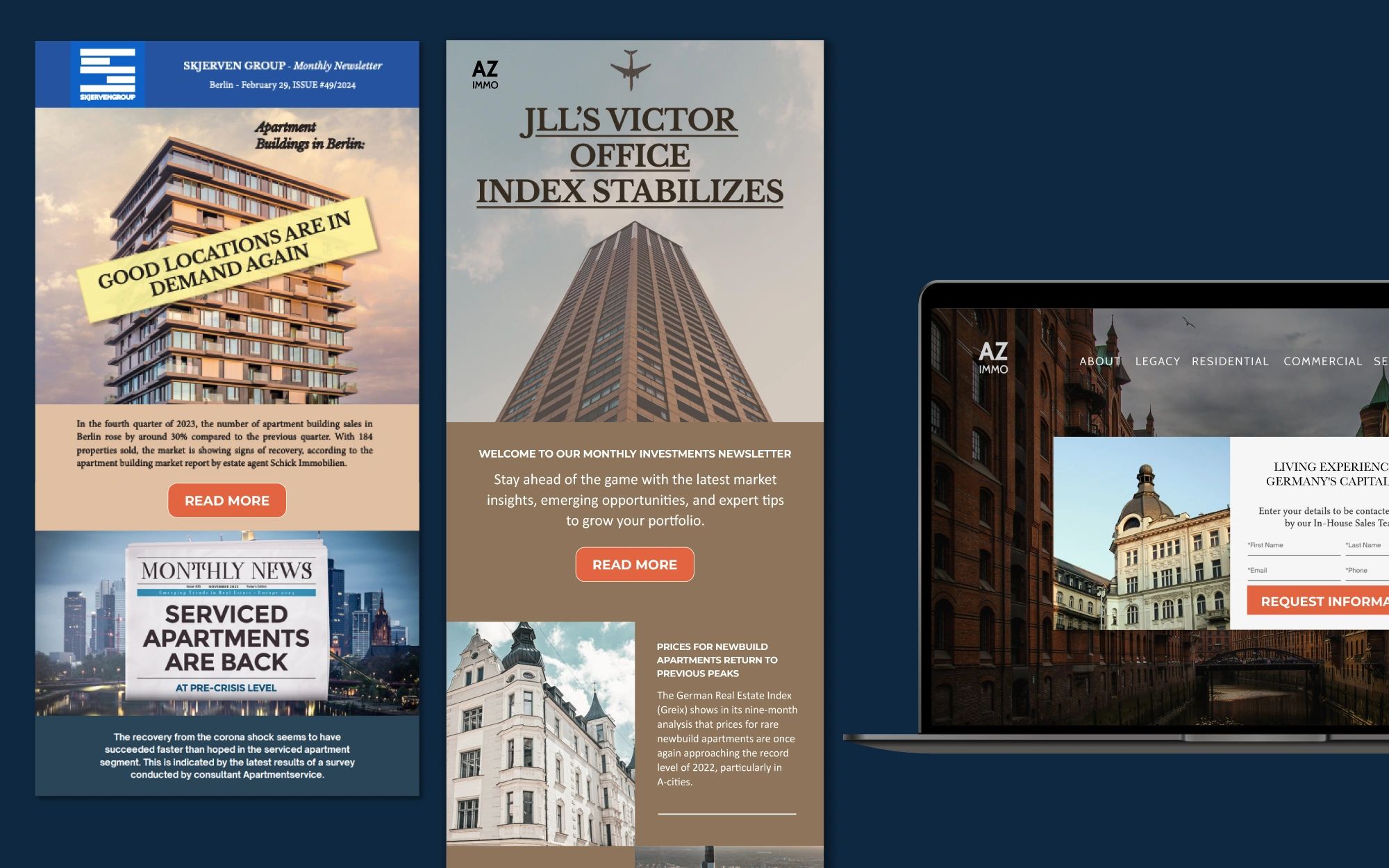 Real estate newsletters and website focused on Berlin market trends and investment opportunities.