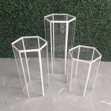 Plinths for rent 
Hexagon Plinth 
White Plinth 
Cake stand
White stand
Wedding decor 
Decor rental 
