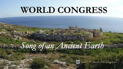 Ancient ruins by the sea with text overlay.