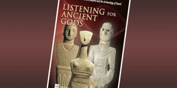 Book cover titled 'Listening for Ancient Gods' with three ancient statues.