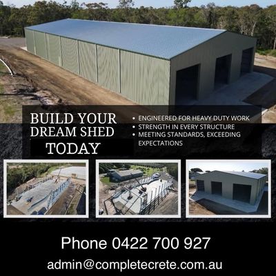 Steel shed construction with contact details for building your dream shed.
