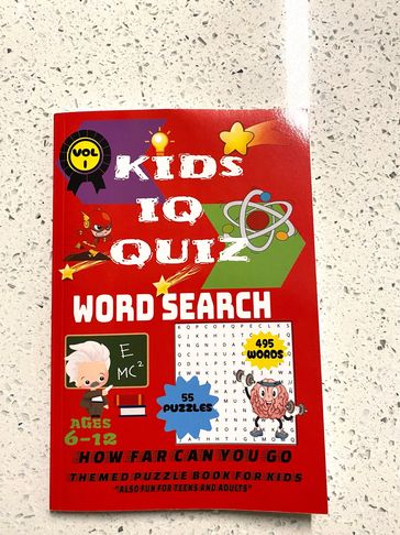 KIDS IQ QUIZ WORD SEARCH delivers screen -free thrills, training young minds to spot patterns, think
