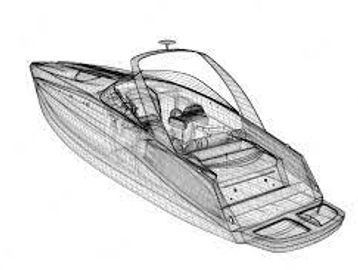 Transparent 3D model of a boat showing its internal structure.