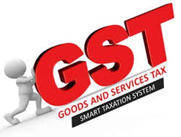 3D figure pushing large red GST letters symbolizing tax burden.