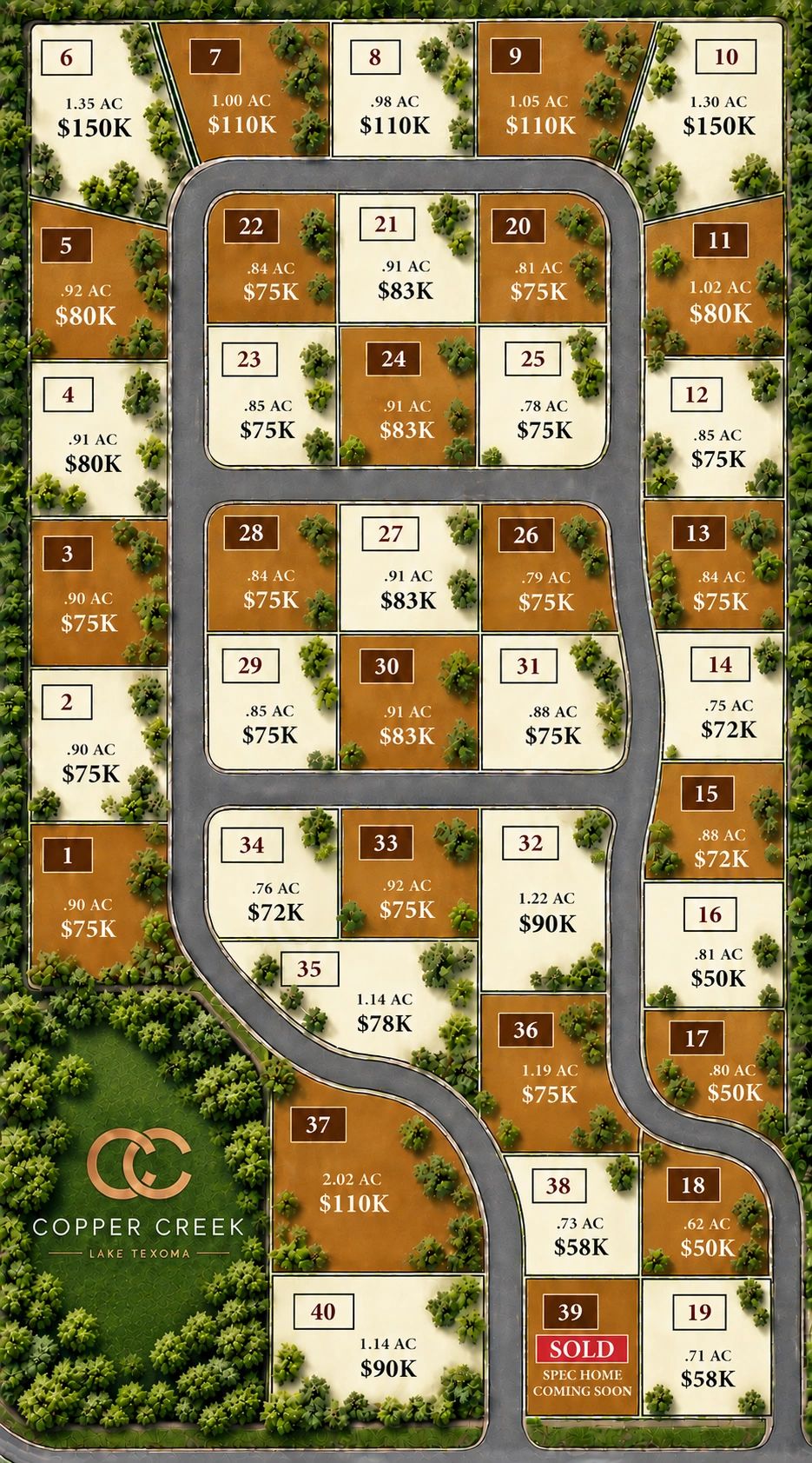 Copper Creek property map with lots and prices.