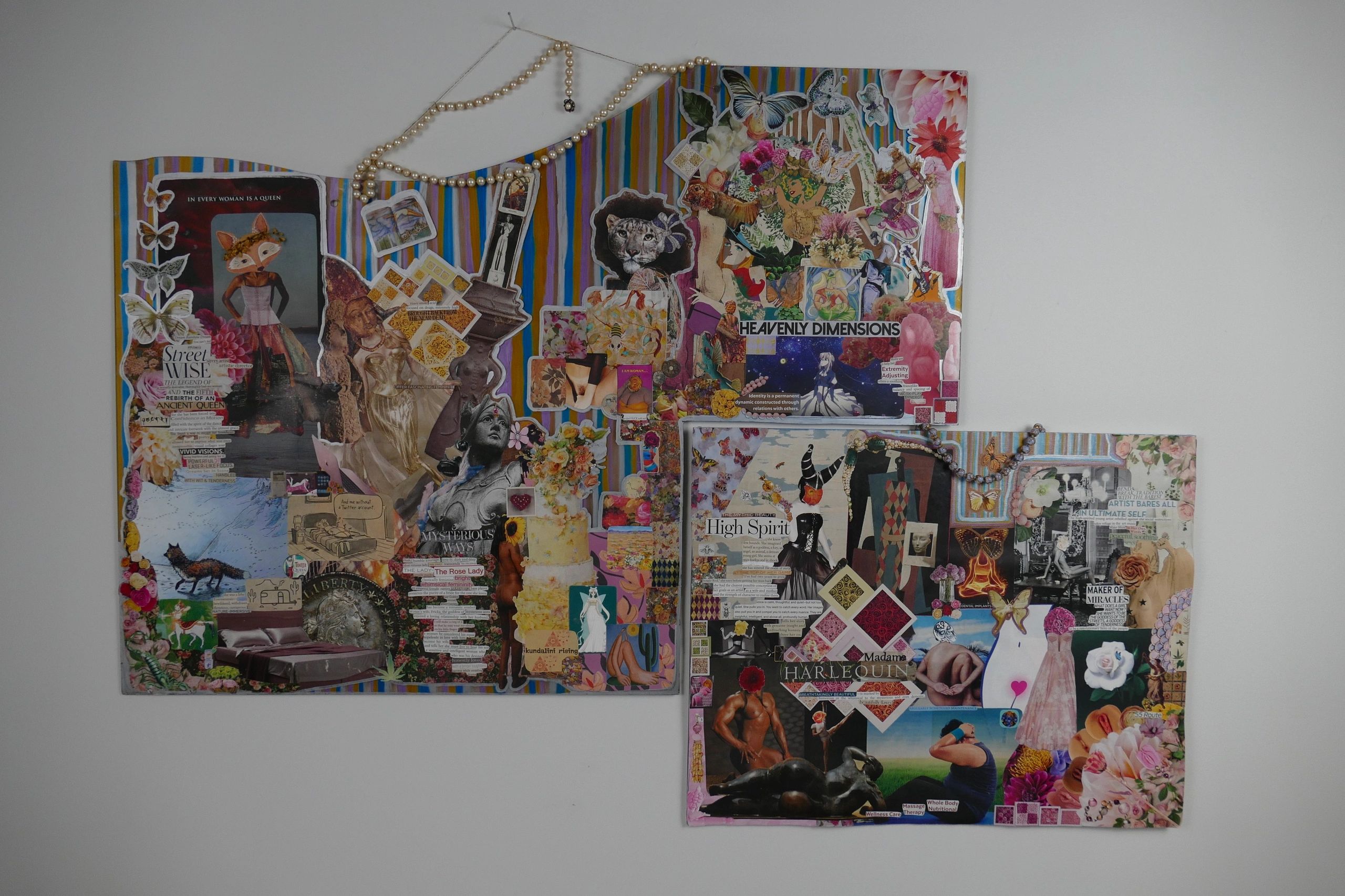 madame harlequin's analog collage. self portrait, many images of feminine joy and empowerment