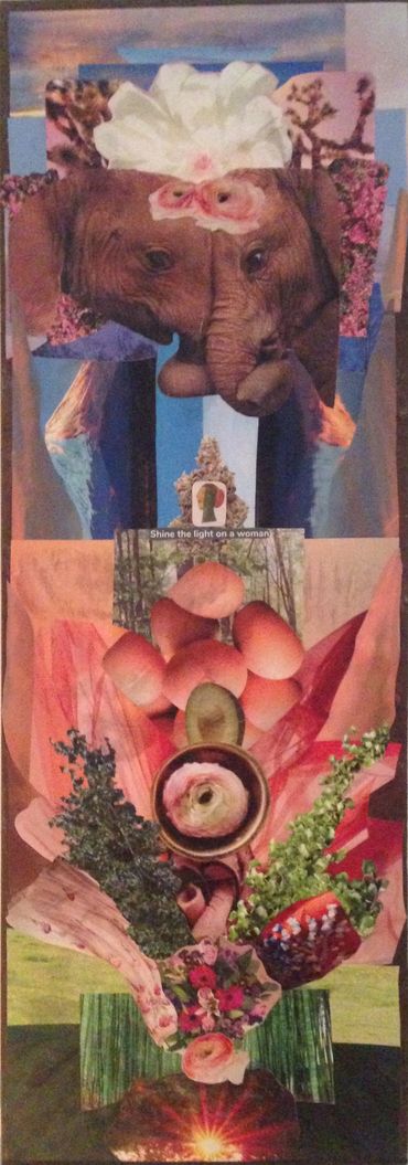 feminine divine honey burst 
12" x 36"
hand-cut magazine collage on wood 
2017 

sold