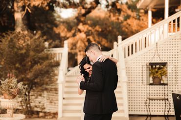 candid moment of couple laughing together during their first dance at their PNW wedding