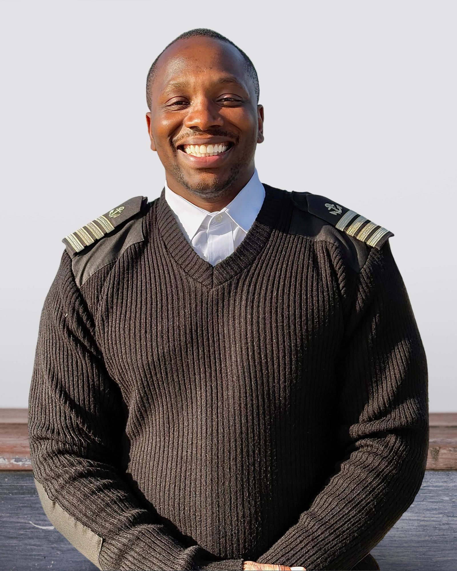 Captain giving post for picture