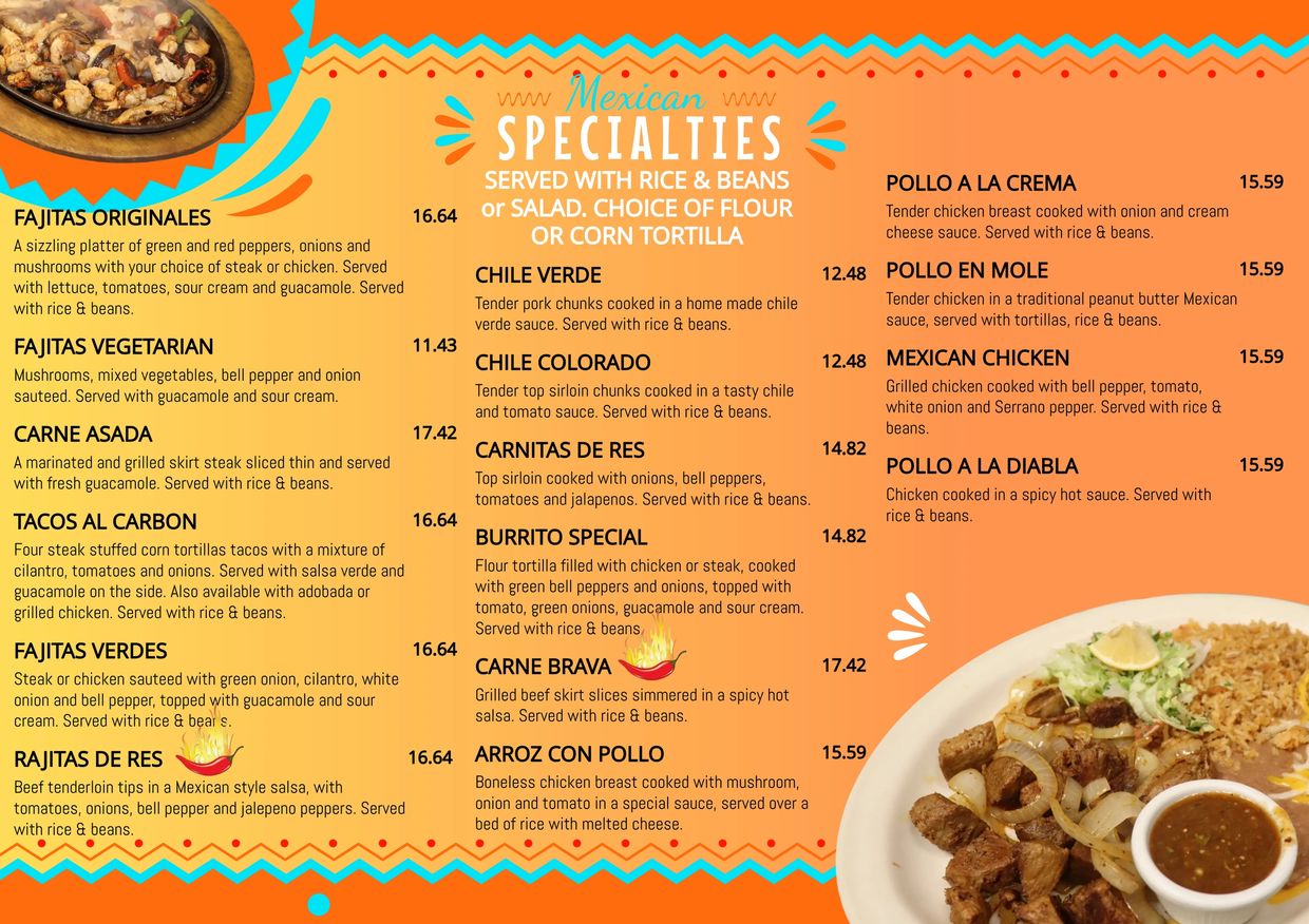 Chapala Express Mexican Restaurant, Richland WA specialties menu fajitas chile verde burrito tacos
