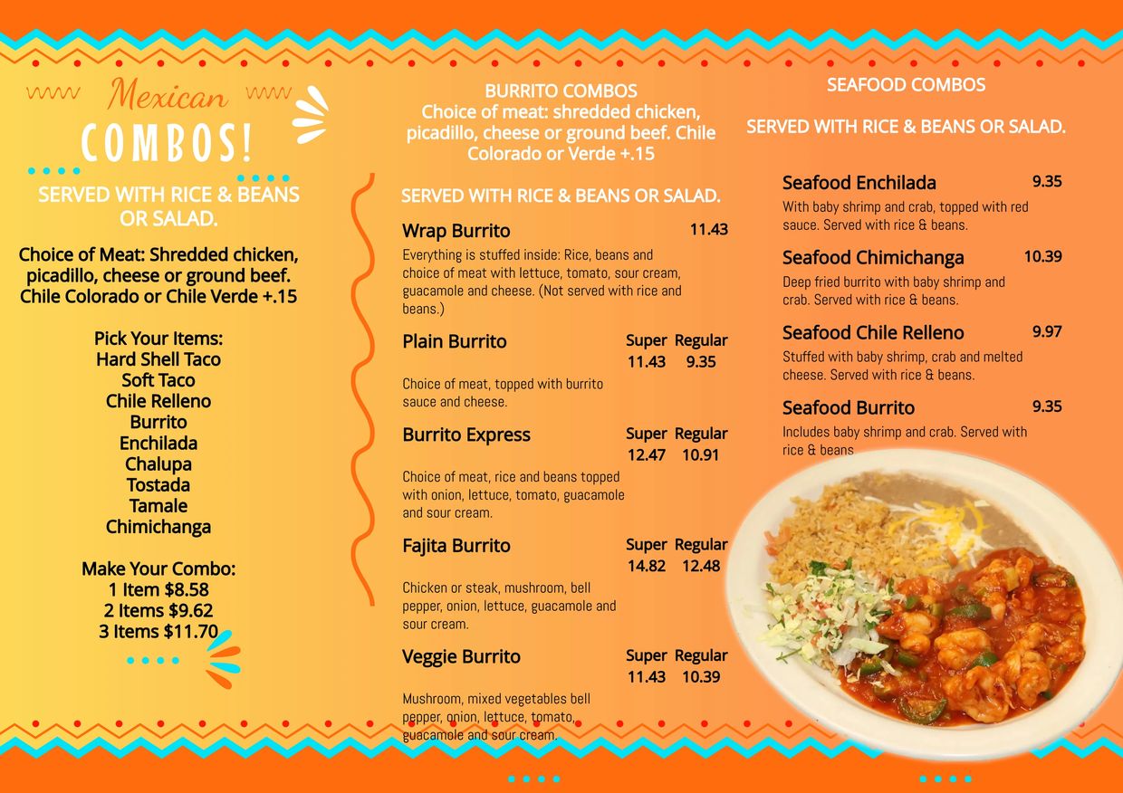 Chapala Express Mexican Restaurant, Richland WA Combination Plate Menu enchilda chalupa fajita 