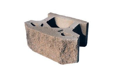 A concrete cinder block with textured surface.